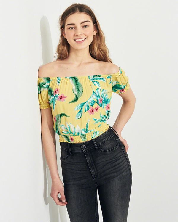 Camicette Hollister Donna Off-The-Shoulder Crop Gialle Italia (933BUANP)